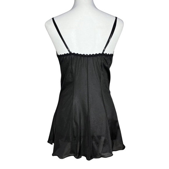80s 90s Vintage Black Faux Teddy Sheer Lace Slip Dress. Small. Gothic Whimsigoth - Picture 4 of 9